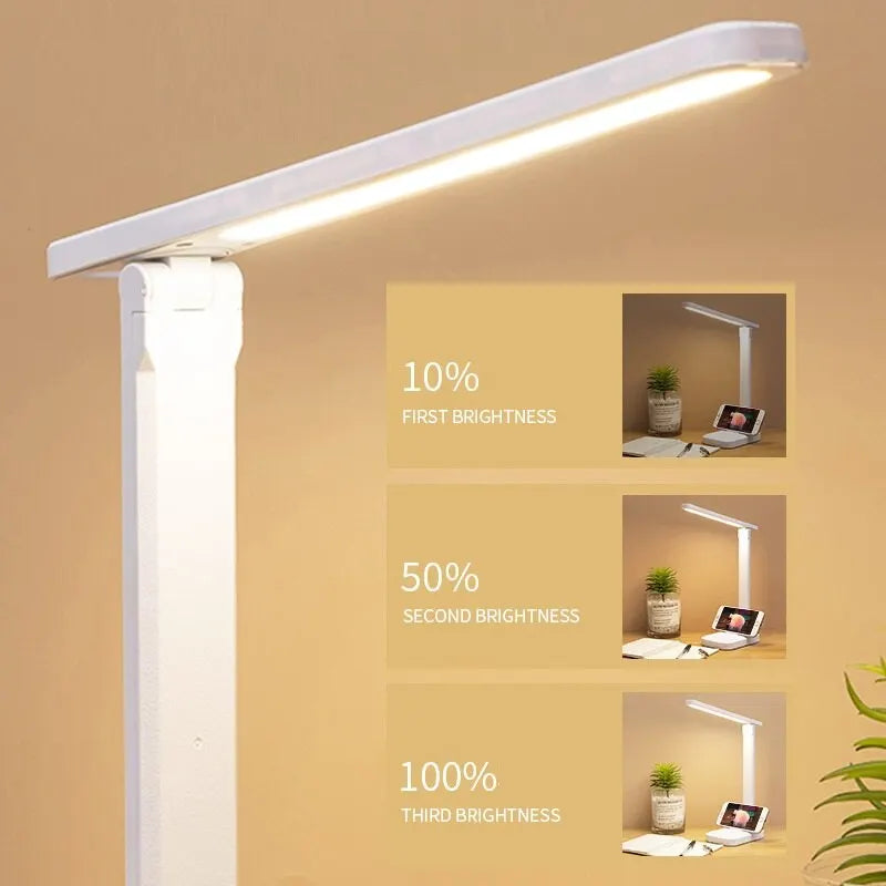 LED Touch Switch White Folding Desk Lamp Bedroom Bedside Study Reading Eye Care Night Lamp USB Plug-in Dimmable White Desk Lamp