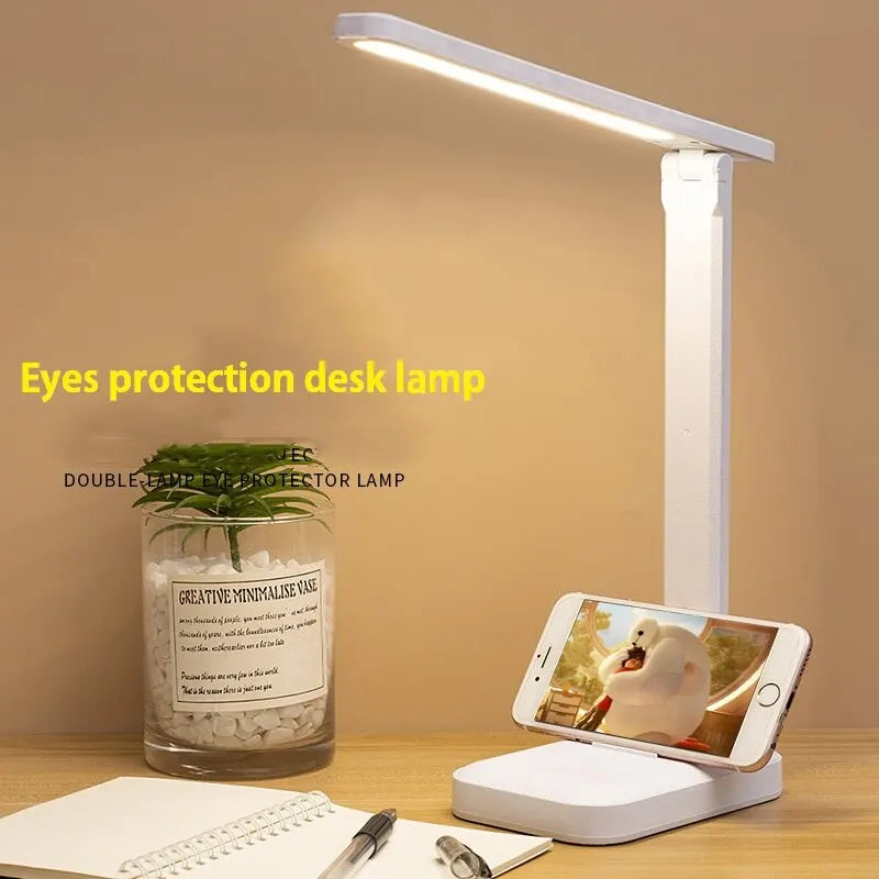 LED Touch Switch White Folding Desk Lamp Bedroom Bedside Study Reading Eye Care Night Lamp USB Plug-in Dimmable White Desk Lamp