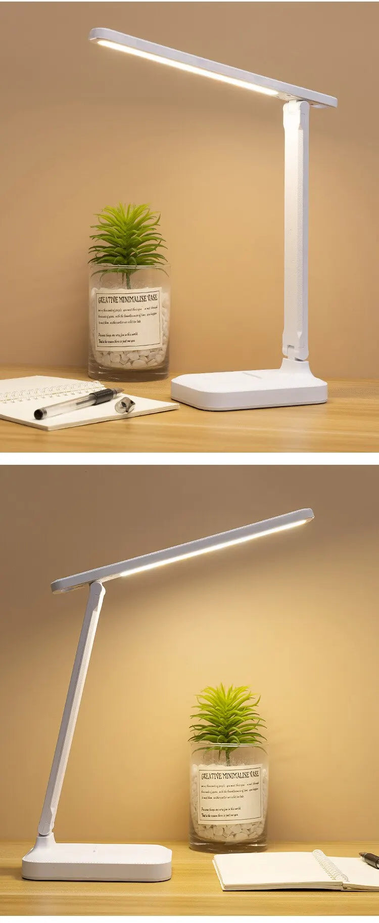 LED Touch Switch White Folding Desk Lamp Bedroom Bedside Study Reading Eye Care Night Lamp USB Plug-in Dimmable White Desk Lamp