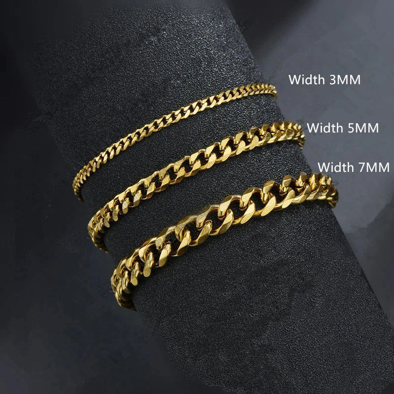 2025 Trendy Cuban Chain Bracelet for Men & Women – Classic Stainless Steel, 3/5/7mm Width,