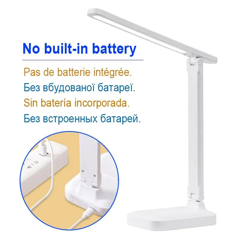 LED Touch Switch White Folding Desk Lamp Bedroom Bedside Study Reading Eye Care Night Lamp USB Plug-in Dimmable White Desk Lamp