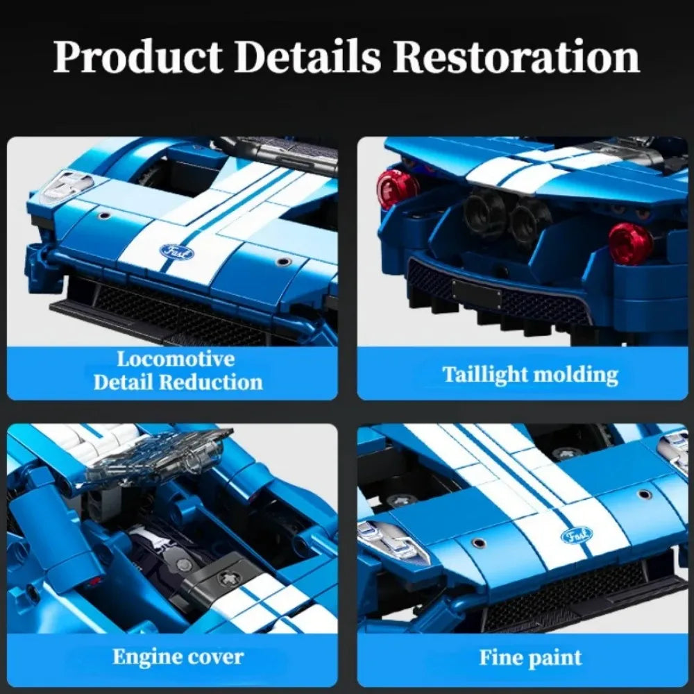 Ford GT Muscle Sports Car, Model Racing Vehicle, Assemble Bricks