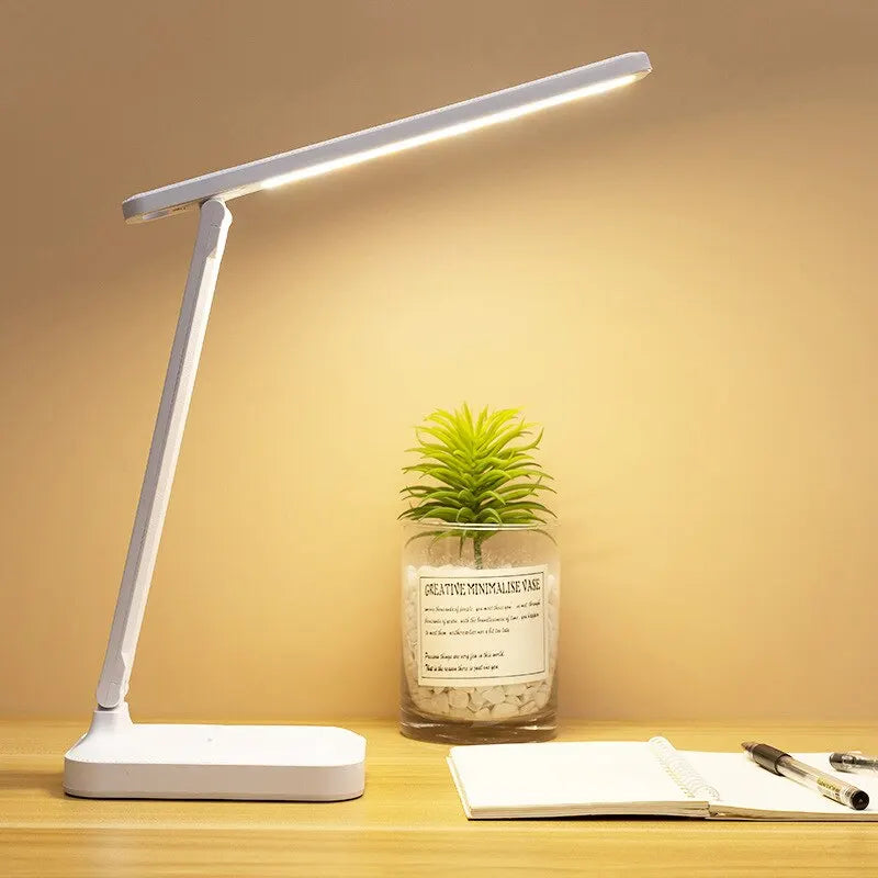 LED Touch Switch White Folding Desk Lamp Bedroom Bedside Study Reading Eye Care Night Lamp USB Plug-in Dimmable White Desk Lamp