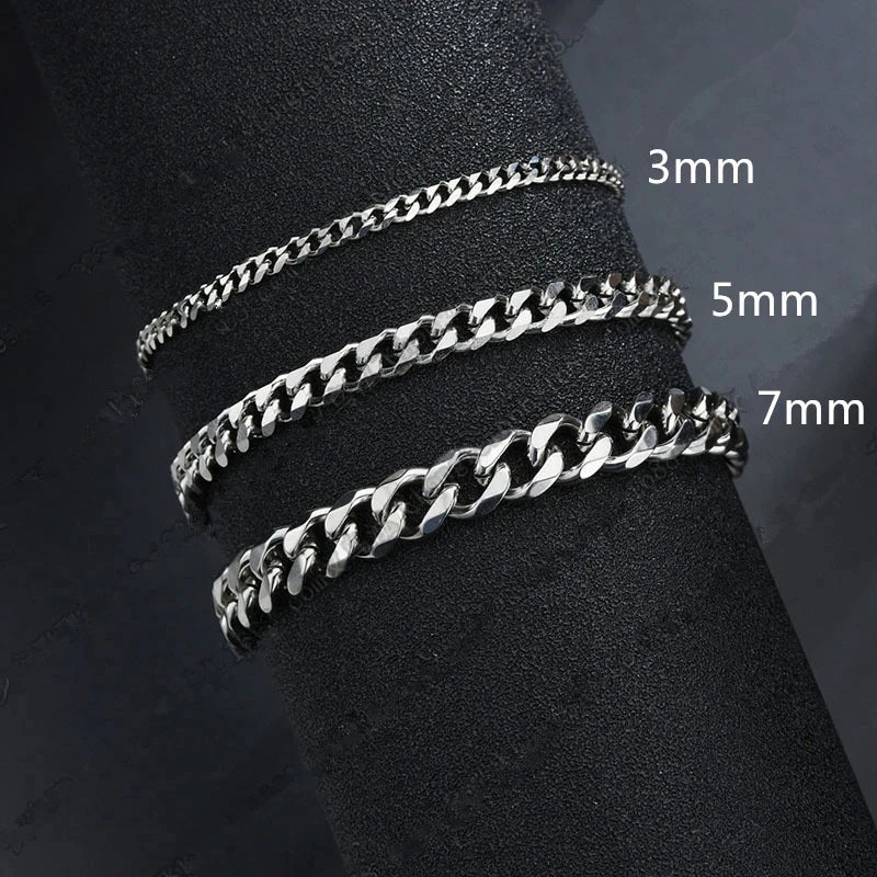 2025 Trendy Cuban Chain Bracelet for Men & Women – Classic Stainless Steel, 3/5/7mm Width,