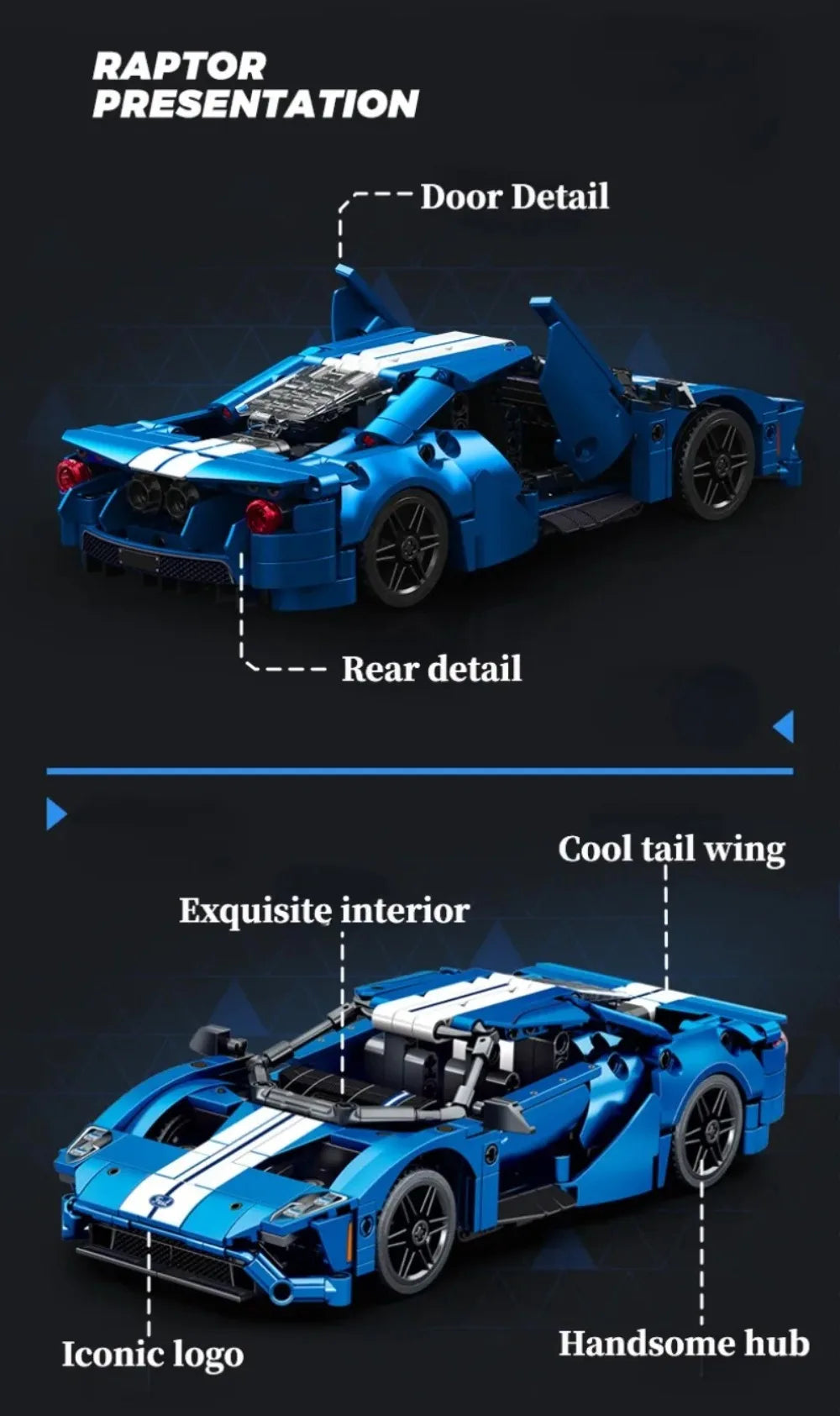 Ford GT Muscle Sports Car, Model Racing Vehicle, Assemble Bricks