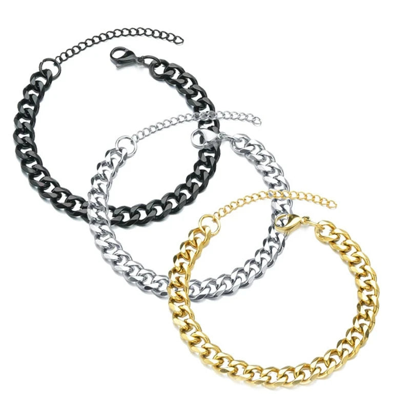 2025 Trendy Cuban Chain Bracelet for Men & Women – Classic Stainless Steel, 3/5/7mm Width,